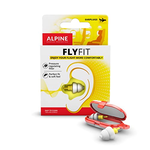 Alpine FlyFit Gehörschutz Ohrstöpsel für Flugzeuge - Regulieren den Luftdruck zur Vorbeugung von Trommelfellschmerzen - Weiche Filter für Reisen - Bequemes hypoallergenes Material - Wiederverwendbar von Alpine