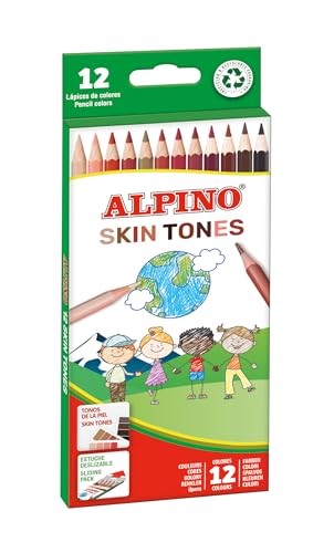 Alpino - 12 Hautfarbenstifte | Grenzenlose Gestaltung von Hauttönen | Minenbeständig | Buntstifte-Etui | Buntstifte für Kinder | Unterstützung für Vielfalt von Alpino