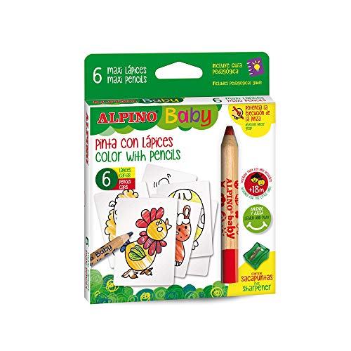 Alpino Baby 6 Bleistifte | Bleistifte für Babys | Dicke Buntstifte und weiche Mine | Genießen und Lernen Sie Malen, 1 stück (6er Pack) von Alpino