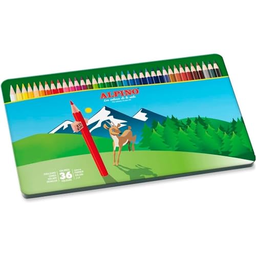 Alpino Buntstifte 36 Stück | Buntstifte für Kinder | Zeichnen und Farben mit leuchtenden Farben | Schulmaterial | Metallstifte von Alpino