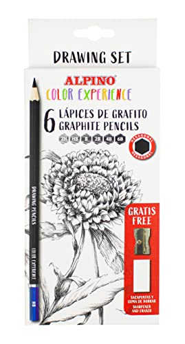 Alpino Color Experience 6 Graphitstifte für Kunst + Spitzer + Radiergummi | Professionelle Zeichenstifte | Bleistifte zum Geschenk von Alpino