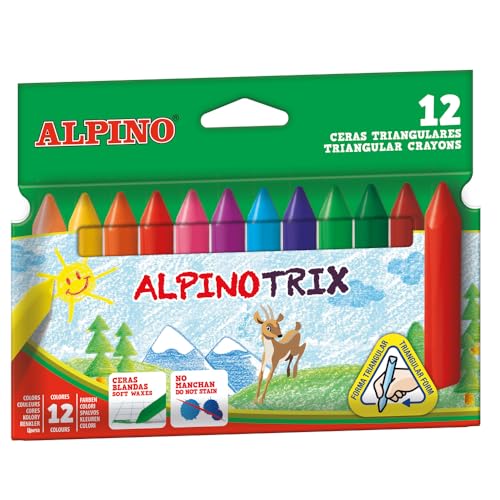 Alpino - Karton mit 12 AlpinoTrix-Buntstiften | Dreiecksformat | Lange Dauer und Widerstandsfähigkeit | Farbvielfalt | Kreativität ohne Grenzen | Wachsetui von Alpino