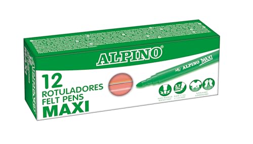 Alpino – Karton mit 12 Maxi-Light-Lachs-Markern | Super waschbare Marker für Kinder | Superhelle Schulmarker | Marker mit dicker Spitze 5,7 mm | Lange Dauer und Widerstand von Alpino