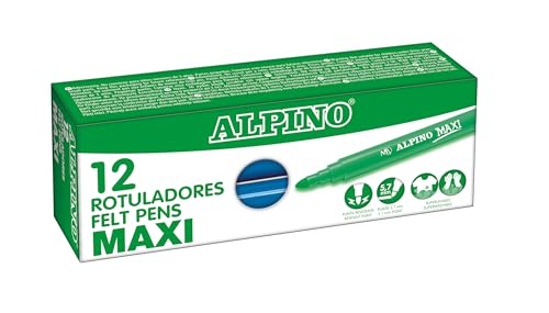 Alpino - Karton mit 12 Maxi-Markern in Hellblau | Super waschbare Marker für Kinder | Superhelle Schulmarker | Marker mit dicker Spitze 5,7 mm | Lange Dauer und Widerstand von Alpino
