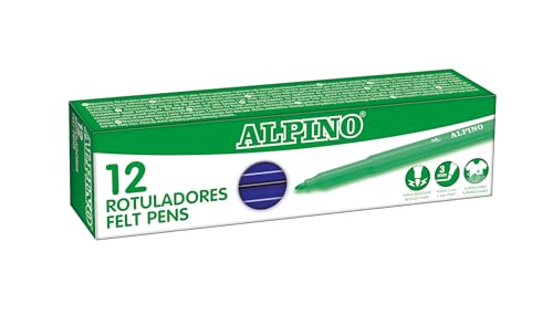 Alpino – Karton mit 12 Standmarkern. Dunkelblau | Waschbare Marker für Kinder | Helle Marker | Ideal für die Schule | Super haltbare Faserspitze und sichere Tinte auf Wasserbasis von Alpino