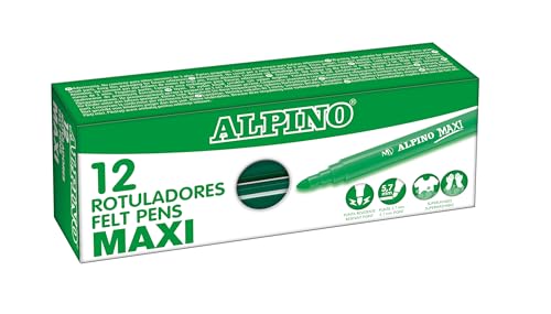 Alpino – Karton mit 12 dunkelgrünen Maxi-Markern | Super waschbare Marker für Kinder | Superhelle Schulmarker | Marker mit dicker Spitze 5,7 mm | Lange Dauer und Widerstand von Alpino