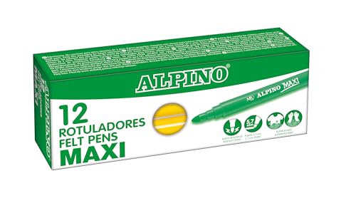 Alpino - Karton mit 12 gelben Maxi-Markern | Super waschbare Marker für Kinder | Superhelle Schulmarker | Marker mit dicker Spitze 5,7 mm | Lange Dauer und Widerstand von Alpino
