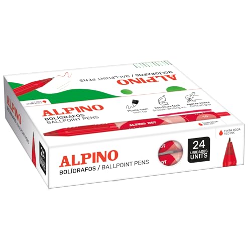 Alpino - Packung mit 24 Dot-Kugelschreibern – rote Tinte | weicher und rutschfester Griff | 1 mm Spitze für flüssiges und präzises Schreiben | hochwertige und schnell trocknende Tinte von Alpino