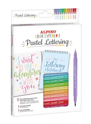 Alpino – Pastell-Lettering-Set, 12 Dual-Künstler-Marker, 1 Lettering-Notizbuch und 1 Leitfaden mit Mustern | Farbvielfalt | Kreativität ohne Grenzen | Kreativer Schriftzug von Alpino