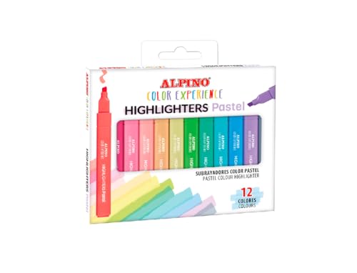 Alpino - Pastell Textmarker | Set mit 12 Sanften Farben | Keilspitze 1-4 mm | Wasserbasierte Tinte | Hochwertige Farben | Kreativität von Alpino