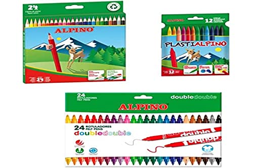 Alpino Schulbedarfspaket | 24 Buntstifte + 24 Standardmarker + Etui mit 12 Buntstiften | Schulsachen Pack von Alpino