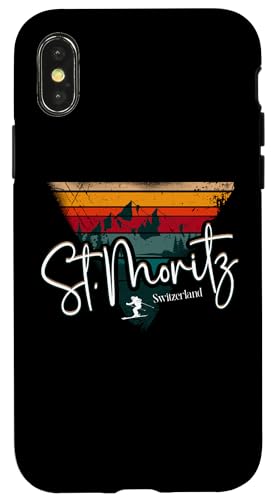 St. Moritz Schweiz Vintage Skigebiet Alpen Alpen Hülle für iPhone X/XS von Alps Souvenir Shop
