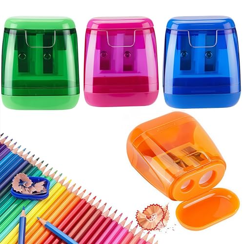 Alriedy 4 Stück Anspitzer Mit Behälter,Spitzer Mit Dose,Farben Anspitzer mit Behälter,Doppelloch-Bleistiftspitzer Pencil Sharpener,Für Dicke Und Dünne Stifte,Für Kinder Schule Büro von Alriedy