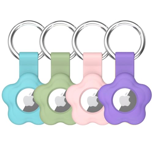 Alsukeay 4 Stück Schutzhüllen für AirTag mit Schlüsselanhänger Blume Silikon Halter Hülle Kompatibel mit AirTag Tracker für Brieftasche Rucksäcke Gepäck Kinder Haustiere (Blau/Grün/Rosa/Lila) Alsukeay 4 Stück Schutzhüllen für AirTag mit Schlüsselanhänger Blume Silikon Halter Hülle Kompatibel mit AirTag Tracker für Brieftasche Rucksäcke Gepäck Kinder Haustiere (Blau/Grün/Rosa/Lila) von Alsukeay