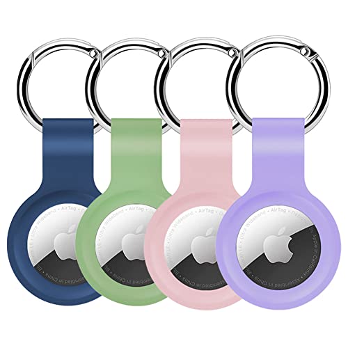 Alsukeay 4 Stück Schutzhüllen für AirTag mit Schlüsselanhänger Silikon Halter Hülle mit Schlüsselring Kompatibel mit AirTag Tracker Brieftasche Rucksäcke Gepäck Hund Katze (Blau/Grün/Rosa/Lila) Alsukeay 4 Stück Schutzhüllen für AirTag mit Schlüsselanhänger Silikon Halter Hülle mit Schlüsselring Kompatibel mit AirTag Tracker Brieftasche Rucksäcke Gepäck Hund Katze (Blau/Grün/Rosa/Lila) von Alsukeay