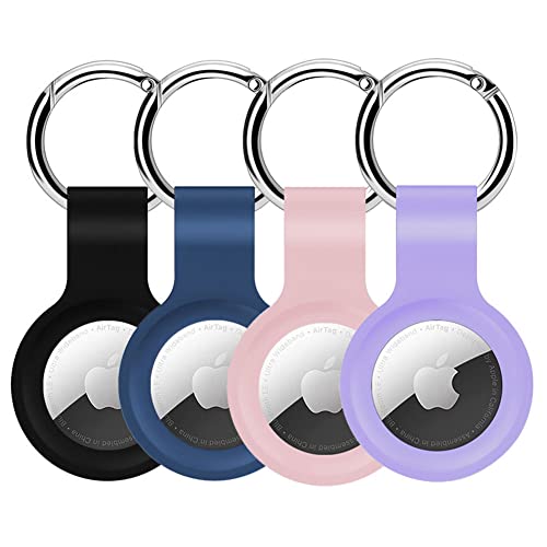 Alsukeay 4 Stück Schutzhüllen für AirTag mit Schlüsselanhänger Silikon Halter Hülle mit Schlüsselring Kompatibel mit AirTag Tracker Brieftasche Rucksäcke Gepäck Hund Katze (Schwarz/Blau/Rosa/Lila) Alsukeay 4 Stück Schutzhüllen für AirTag mit Schlüsselanhänger Silikon Halter Hülle mit Schlüsselring Kompatibel mit AirTag Tracker Brieftasche Rucksäcke Gepäck Hund Katze (Schwarz/Blau/Rosa/Lila) von Alsukeay