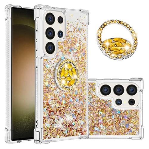Altartar Glitzer Hülle für Samsung Galaxy S22 Plus Handyhülle mit Ständer,Transparent Schutzhülle mit Ringhalter Silikon Case Glitter Diamanten Flüssiger Treibsand Stoßfest Cover-Golden Altartar Glitzer Hülle für Samsung Galaxy S22 Plus Handyhülle mit Ständer,Transparent Schutzhülle mit Ringhalter Silikon Case Glitter Diamanten Flüssiger Treibsand Stoßfest Cover-Golden von Altartar