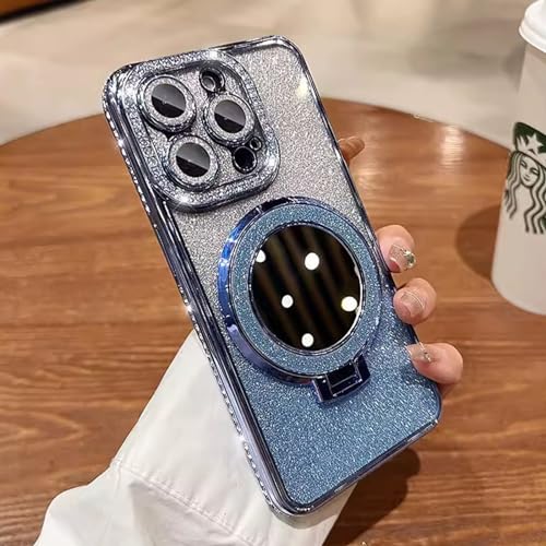 Altartar Glitzer Hülle für iPhone 13 Pro Max Magnetisch Handyhülle mit Ständer,Glitter Handyhülle iPhone 13 Pro Max Transparent Case mit Spiegel Makeup Schutzhülle Kratzfeste Ultradünn Cover-Blau von Altartar