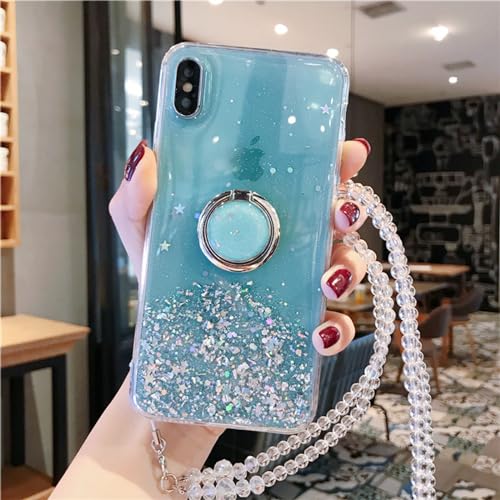 Altartar Handykette Handyhülle Samsung Galaxy S22 Ultra Hülle mit Ständer,S22 Ultra Glitzer Hülle mit Band Transparent Weiche TPU Schutzhülle mit Kordel zum Umhängen Bling Dünn Glitter Case-Grün von Altartar