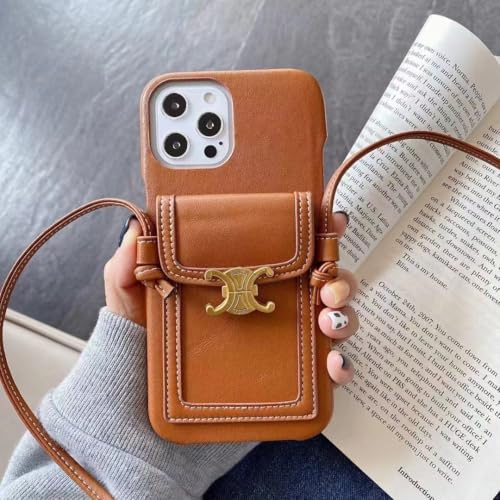 Altartar Hülle für iPhone 11 Pro mit Band 6.1",Handykette Handyhülle mit Kartenfach und Lanyard Stoßfestes Leder Schutzhülle Kordel zum Umhängen Cover Abnehmbar KetteCase-Braune Ledermuster von Altartar