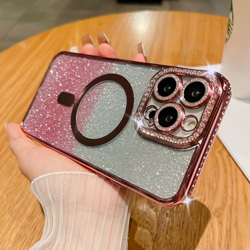 Altartar Hülle für iPhone 12 Pro Max kompatibel mit Magsafe,Transparent Glitzer Hülle Leicht Dünn TPU Bumper Silikon Schale Cover Case Stoßfeste Handyhülle Ganzkörperschutz iPhone 12 Pro Max-Roségold von Altartar