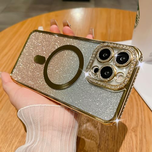 Altartar Hülle für iPhone 12 Pro kompatibel mit Magsafe,Transparent Glitzer Hülle Leicht Dünn TPU Bumper Silikon Schale Cover Case Stoßfeste Handyhülle Ganzkörperschutz iPhone 12 Pro-Gold von Altartar