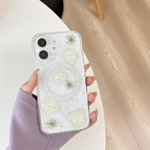 Altartar Magnetisch Handyhülle für iPhone 14 Transparent Blume Hülle Glitzer Mädchen Echte Getrocknete Flower Ästhetische Schutzhülle Durchsichtige Damen Case Dünn Schlanke Cover-Weiß Altartar Magnetisch Handyhülle für iPhone 14 Transparent Blume Hülle Glitzer Mädchen Echte Getrocknete Flower Ästhetische Schutzhülle Durchsichtige Damen Case Dünn Schlanke Cover-Weiß von Altartar