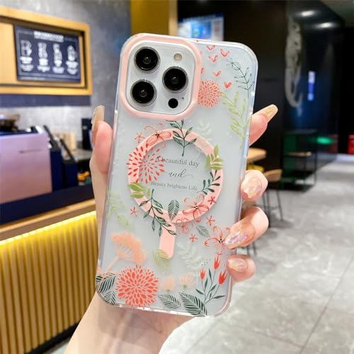 Altartar Magnetisch Hülle für iPhone 13 Pro Transparent Handyhülle,Hülle Blumen Kompatibel mit MagSafe Dünne Schutzhülle mit Florale Blumen Muster Magnetic Hart PC Rückseite Case-Blumen 2 von Altartar