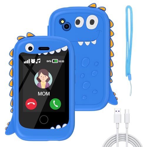 Kinder Handy, Mini-Telefon für Mädchen Jungen, 2.8 Zoll großer Touchscreen Smartphone Kinder 16 Spiele Anruf SOS Kamera Musik Schrittzähler Wecker, kindertelefon jungen ab 4-9 jahre (schwarz) von Alutoria