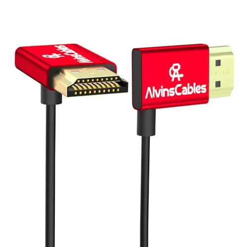Alvin's Cables 8K 2.1 HDMI-Kabel 48 Gbit/s 8K@60Hz 4K@120Hz High Speed ​​Φ2,4 mm ultradünnes HDMI für Sony A7 A9, BMPCC, Canon C70, Atomos Ninja,Feelworld, Winkel von rechts nach Oben 45 cm von Alvin's Cables