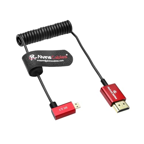 Alvin's Cables 8K 2.1 Micro HDMI Rechtwinklig auf HDMI Ultradünnes Spiralkabel für Atomos Ninja V, 8K@60Hz 4K@120Hz High-Speed HDMI Kabel für Sony A7RIII A7II A7M3, für Canon R5 M6 Alvin's Cables 8K 2.1 Micro HDMI Rechtwinklig auf HDMI Ultradünnes Spiralkabel für Atomos Ninja V, 8K@60Hz 4K@120Hz High-Speed HDMI Kabel für Sony A7RIII A7II A7M3, für Canon R5 M6 von Alvin's Cables