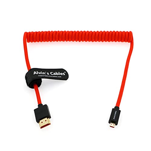 Alvin's Cables 8K 2.1 Micro-HDMI auf Full HDMI geflochtenes Spiralkabel für Atomos-Ninja-V 4K-60P Record 48Gbps HDMI für Canon-R5C, R5, R6 (45,7 bis 71,1 cm) von Alvin's Cables
