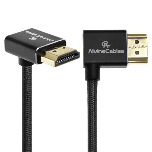 Alvin's Cables 8K HDMI 2.1-Kabel 48Gbps 8K@60Hz 4K@120Hz Hochgeschwindigkeits-Spiralkabel für Sony FS5 FS7 FX9, BMPCC, für Canon C300 C500, für Atomos Ninja, für Feelworld, rechts nach oben, Schwarz von Alvin's Cables