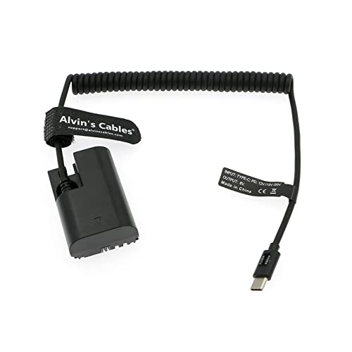 Alvin's Cables PD USB C Typ-C auf LP-E6 Dummy-Akku-Spiralkabel für Canon EOS R R5 R6 90D 80D 70D 60D 60Da 5D Mark II III IV 6D Mark II 7D Mark II Kameras von Alvin's Cables