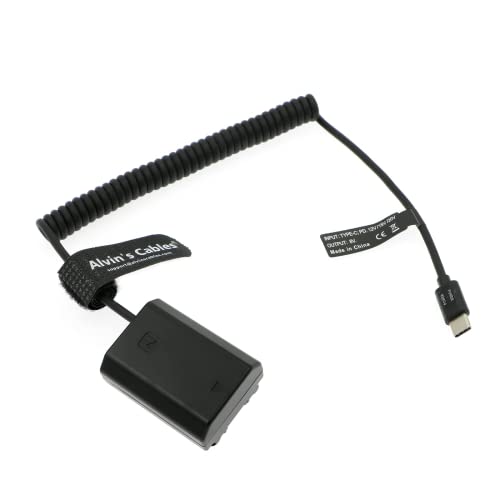 Alvin's Cables USB-C Typ-C PD auf NP-FZ100 Dummy-Akku Spiralkabel für Sony Alpha A7 III, A7S III, A7R III, A7R IV, A9, A9II, A9R, A9S, A6600, A7C, A1 Kamera von Alvin's Cables