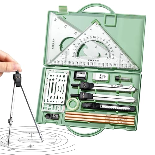 Alwida Zeichenwerkzeuge – Winkelmesser- und Zirkel-Set | Metalllineale und Zirkel, Geometrie-Set mit Etui, Dreieckslineal, Zirkel und Winkelmesser-Set, Zeichenstifte, Zeichenzubehör von Alwida