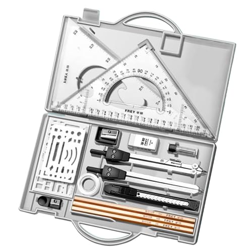 Alwida Zeichenwerkzeuge – Winkelmesser- und Zirkel-Set | Metalllineale und Zirkel, Geometrie-Set mit Etui, Dreieckslineal, Zirkel und Winkelmesser-Set, Zeichenstifte, Zeichenzubehör von Alwida