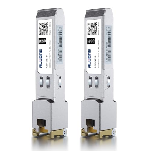 ALWONG [2 Stück] 1000Base-T SFP zu RJ45 Kupfer SFP Transceiver, Kompatibel für Cisco GLC-T/SFP-GE-T, Ubiquiti UniFi UF-RJ45-1G, Meraki, Intel, Fortinet, Netgear (bis zu 100 m) von Alwong