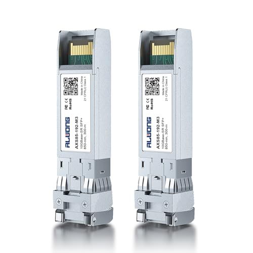 ALWONG [2 Stück] 10GBase-SR Multimode SFP+ zu LC Fiber Module Transceiver, Kompatibel für Cisco, Ubiquiti UniFi UF-MM-10G, Meraki, Mikrotik, Netgear, D-Link, Linkysys,etc. (850nm MMF, bis zu 300M) von Alwong