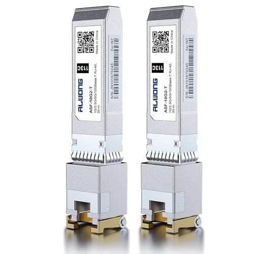 ALWONG [2 Stück] 10GBase-T 10G SFP+ RJ-45 Kupfer Transceiver, Kompatibel für Cisco, Ubiquiti UniFi, Meraki, Mikrotik, Netgear, D-Link, Accton, Cumulus, Emulex etc. (CAT.6a/CAT7, 30m) von Alwong