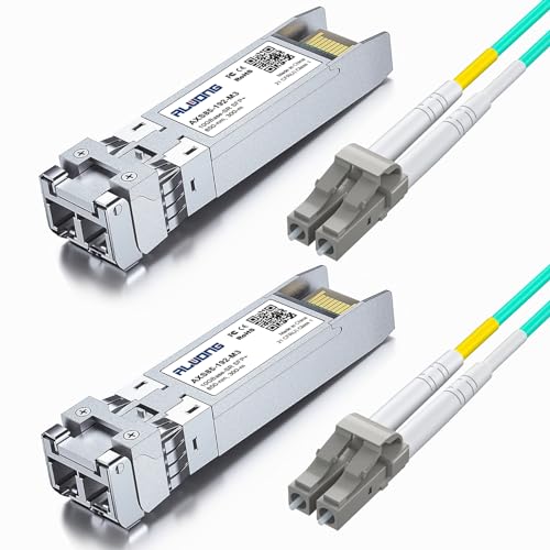 ALWONG 2X 10GBase-SR SFP+ LC Transceiver + 2X OM3 LC-LC 2m, Kompatibel mit Cisco SFP-10G-SR, Meraki MA-SFP-10GB-SR, Microtik S+85DLC03D, Ubiquiti, Netgear, Zyxel usw. von Alwong