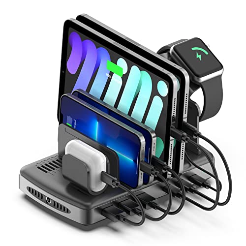 Alxum 60W USB C Ladestation für Mehrere Geräte,6 Ports USB Ladestation mit 15V/2.4A,Multi Ladestation Schnellladestation mit PD 45W&20W Kompatibel Telefone,Tablet,Kindle von Alxum