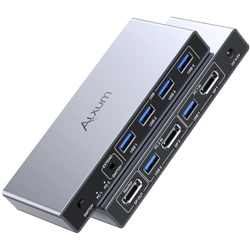 Alxum 8K@60Hz DisplayPort KVM Switch, DP KVM Switch für 2 PCs und 1 Monitor, 4 Port USB Switch für Tastatur, Maus, Mikrofon, Festplatte, Drucker und Kopfhörer, 2 USB-B-Kabel, DC 5V-Netzteil Alxum 8K@60Hz DisplayPort KVM Switch, DP KVM Switch für 2 PCs und 1 Monitor, 4 Port USB Switch für Tastatur, Maus, Mikrofon, Festplatte, Drucker und Kopfhörer, 2 USB-B-Kabel, DC 5V-Netzteil von Alxum