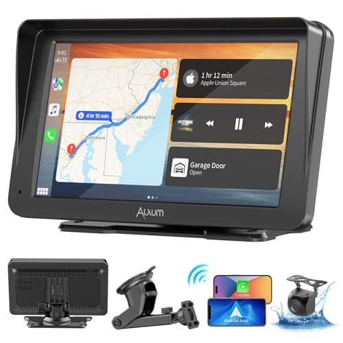 Alxum Carplay Auto Display tragbar 7” IPS Driveplay FM Transmitter Auto Bluetooth Car Play Monitor mit Rückfahrkamera, Unterstützung für TF Karte, FM, AUX für alle Autos von Alxum