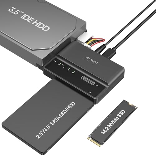 Alxum IDE SATA M.2 Adapter,USB 3.0 Festplatten Adapter mit Netzschalter Adapter für 2.5/3.5 Zoll SATA HDD & SSD M Key Festplatten Konverter, mit 12V/2A Netzteil und USB C Kabel Alxum IDE SATA M.2 Adapter,USB 3.0 Festplatten Adapter mit Netzschalter Adapter für 2.5/3.5 Zoll SATA HDD & SSD M Key Festplatten Konverter, mit 12V/2A Netzteil und USB C Kabel von Alxum