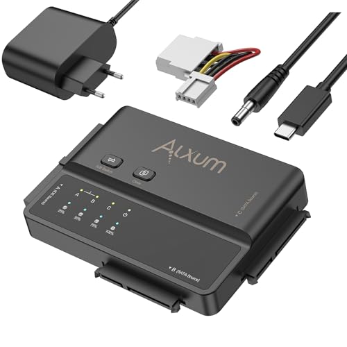 Alxum IDE und SATA Adapter, USB Type-C 5Gbps Festplatten Adapter mit Clone, Netzschalter Adapter für 2.5/3.5 Zoll SATA HDD & IDE HDD Festplatten Konverter, mit 12V/2A Netzteil und USB C Kabel Alxum IDE und SATA Adapter, USB Type-C 5Gbps Festplatten Adapter mit Clone, Netzschalter Adapter für 2.5/3.5 Zoll SATA HDD & IDE HDD Festplatten Konverter, mit 12V/2A Netzteil und USB C Kabel von Alxum