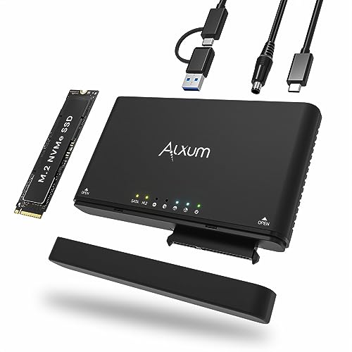 Alxum M.2 NVME Gehäuse und SATA USB Adapter mit Offline Klon,USB 3.2 Typ C 10Gbps M.2 to SATA Festplatten adapter Konverter Unterstützt sowohl für M.2 PCIe/Nvme SSDs und AHCI SATA SSDs & HDDs. von Alxum