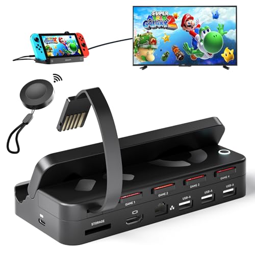 Alxum Switch Dock mit Wireless Remote Modell Game Switcher für Nintendo Switch/OLED,Switch Dock mit 4K HDMI,1000Mbps Ethernet,3 USB-A,100W USB-C Ladeanschluss für den offiziellen Nintendo Switch Docks Alxum Switch Dock mit Wireless Remote Modell Game Switcher für Nintendo Switch/OLED,Switch Dock mit 4K HDMI,1000Mbps Ethernet,3 USB-A,100W USB-C Ladeanschluss für den offiziellen Nintendo Switch Docks von Alxum
