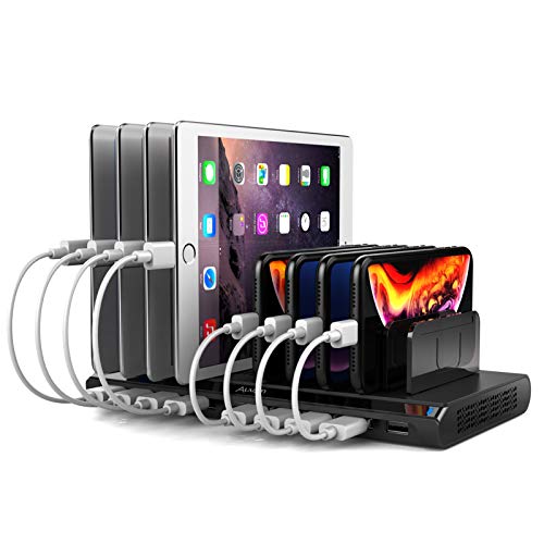 Alxum USB Mobile Ladestation für mehrere Geräte, 96W 10 Port Ladestation Multi-Geräte Organizer mit abnehmbaren Trennwänden für Mobilephones Tablets (Schwarz) von Alxum