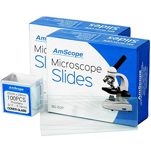 AmScope - Microscope Slide Set: 100 Blank Slides + 100 Square Cover Slips, Pre-Cleaned, Ground Edges - BS-100P-100S-22 von AmScope